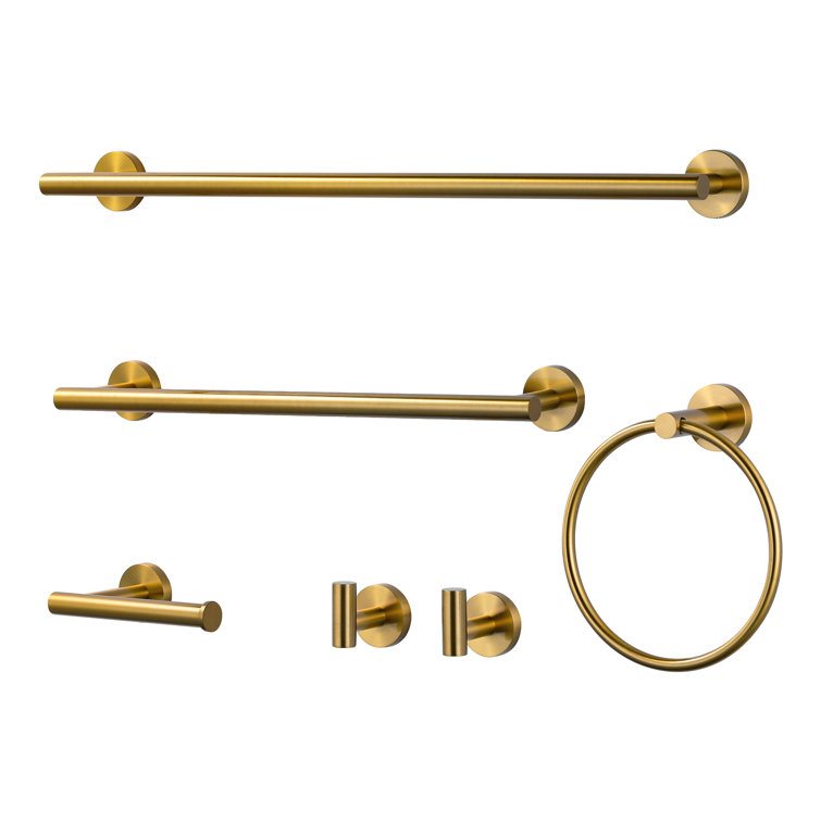 6 Piece Brushed Gold Stainless Steel Wall Mount Bathroom Hardware Set