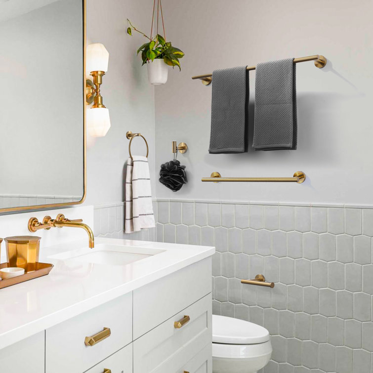 6 Piece Brushed Gold Stainless Steel Wall Mount Bathroom Hardware Set