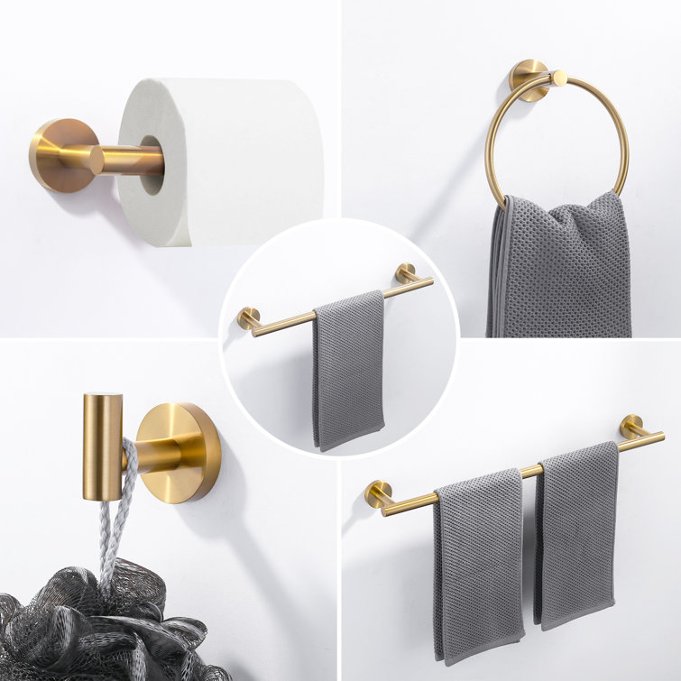 6 Piece Brushed Gold Stainless Steel Wall Mount Bathroom Hardware Set