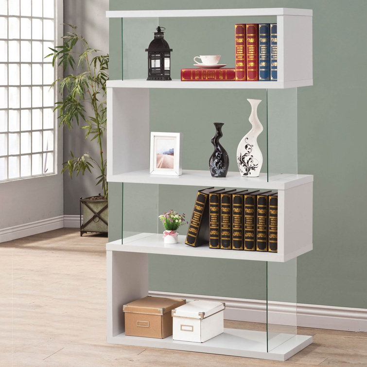 Contemporary White Wood Asymmetrical Snaking Bookshelf
