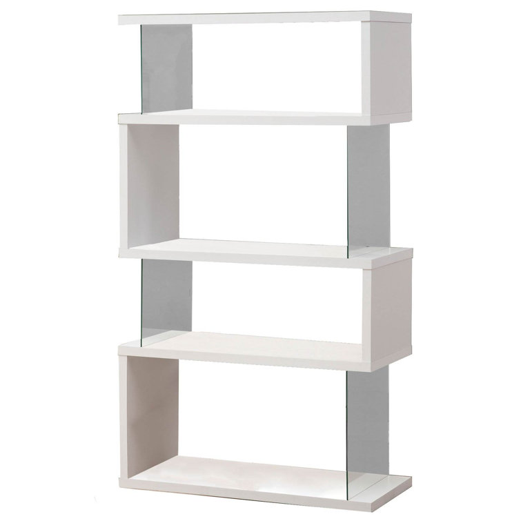 Contemporary White Wood Asymmetrical Snaking Bookshelf
