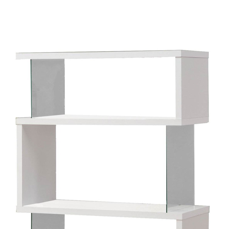 Contemporary White Wood Asymmetrical Snaking Bookshelf