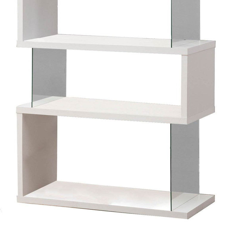 Contemporary White Wood Asymmetrical Snaking Bookshelf