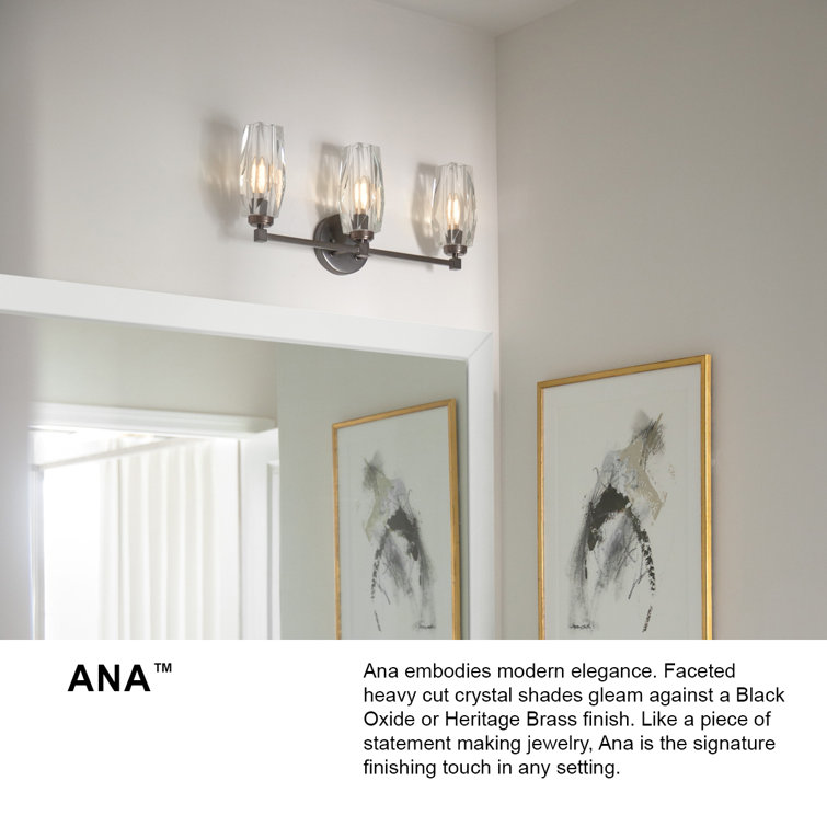 Heritage Brass 3-Light Dimmable Vanity with Faceted Crystal Shades