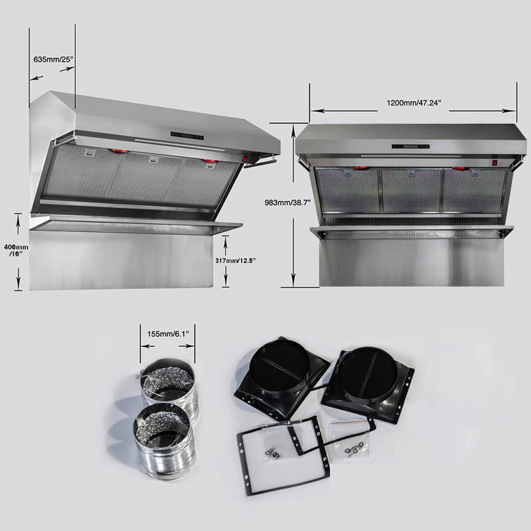 Savona 48" Stainless Steel Wall Mount Range Hood with Hybrid Filters