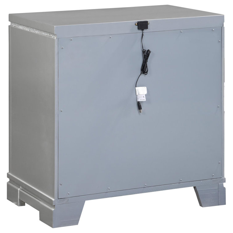 Metallic Mercury Pine 2-Drawer Nightstand with Crystal Accents