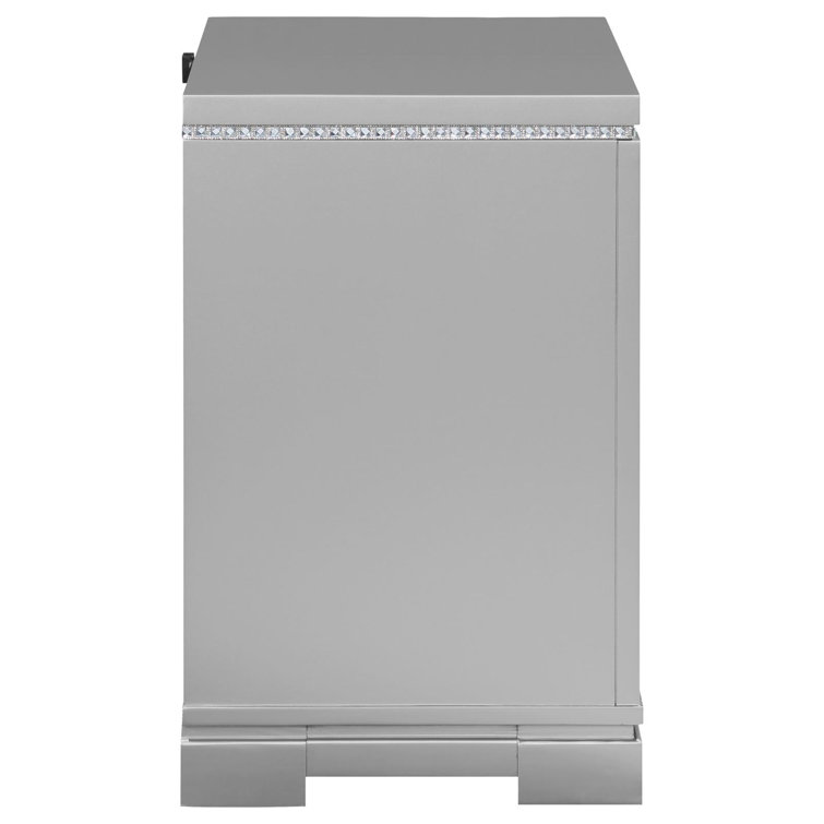 Metallic Mercury Pine 2-Drawer Nightstand with Crystal Accents