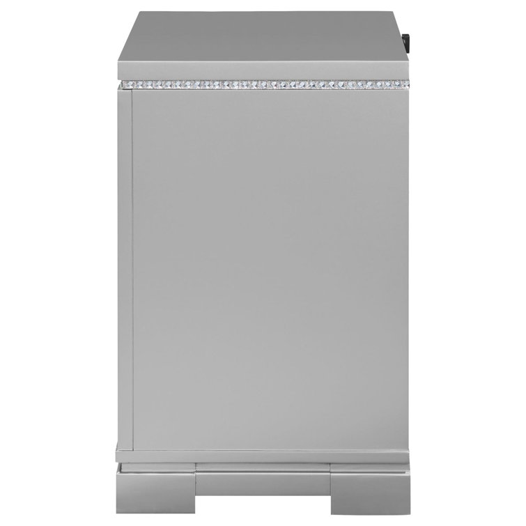 Metallic Mercury Pine 2-Drawer Nightstand with Crystal Accents
