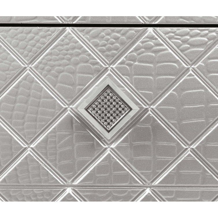 Metallic Mercury Pine 2-Drawer Nightstand with Crystal Accents