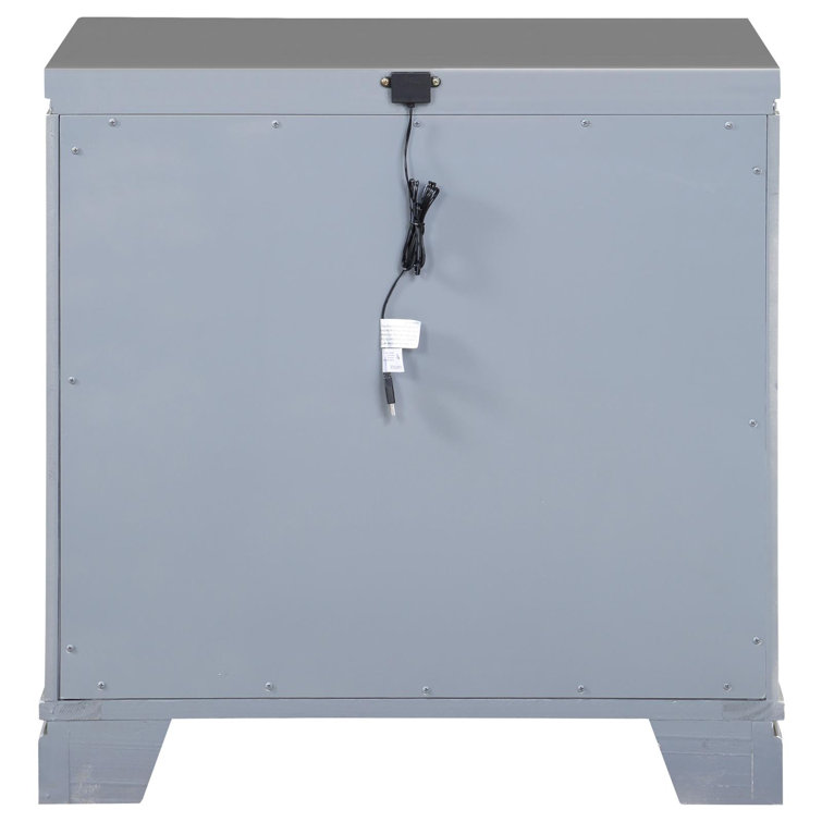 Metallic Mercury Pine 2-Drawer Nightstand with Crystal Accents