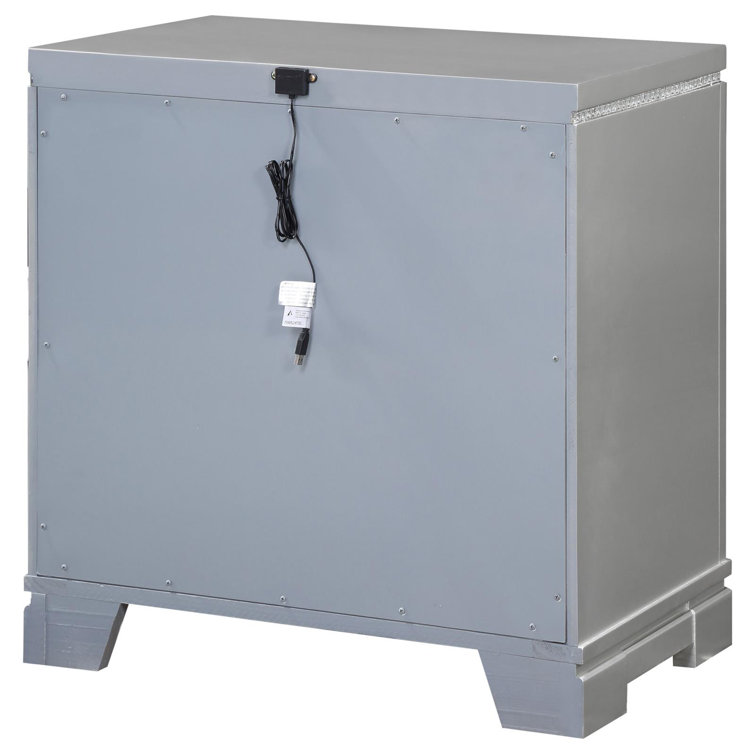 Metallic Mercury Pine 2-Drawer Nightstand with Crystal Accents