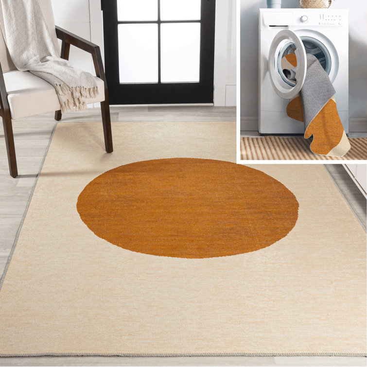 Cream and Terracotta Geometric Washable Runner Rug