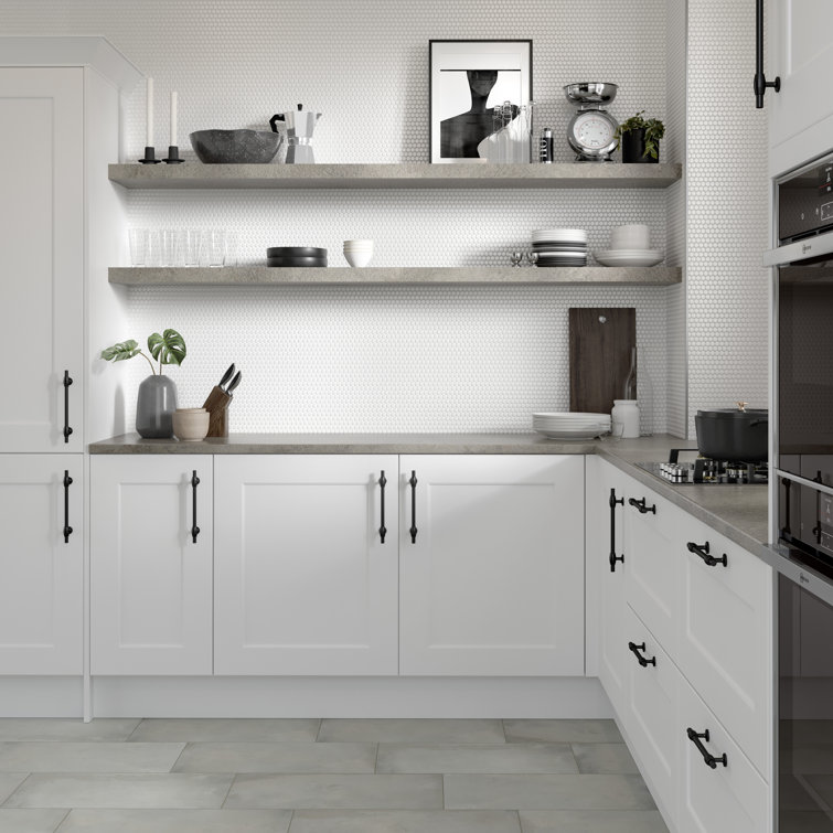 White Beveled Glass Penny Round Mosaic Tile