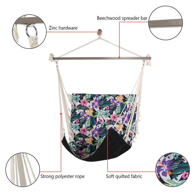 Colorful Floral Print Water-Resistant Hanging Chair Hammock