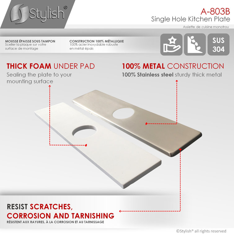 Brushed Nickel Stainless Steel Kitchen Faucet Deck Plate