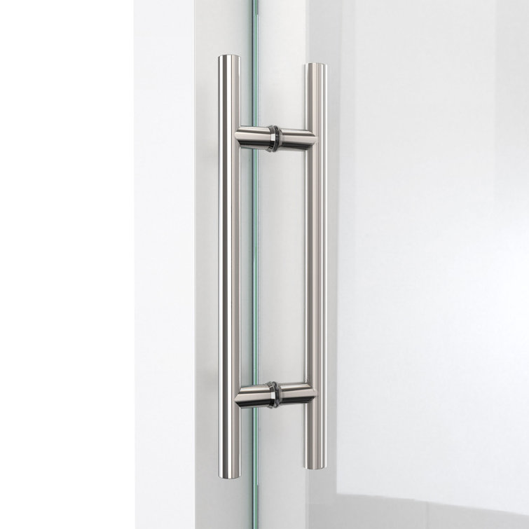 76" Frameless Clear Glass Sliding Shower Enclosure with Polished Stainless Steel Frame