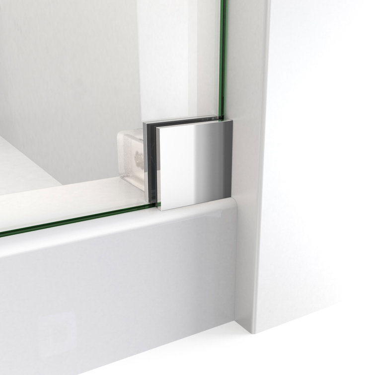 76" Frameless Clear Glass Sliding Shower Enclosure with Polished Stainless Steel Frame