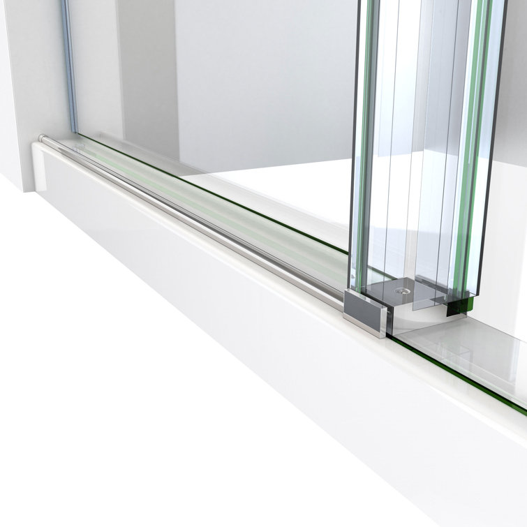 76" Frameless Clear Glass Sliding Shower Enclosure with Polished Stainless Steel Frame