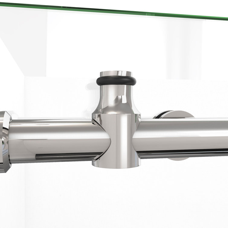 76" Frameless Clear Glass Sliding Shower Enclosure with Polished Stainless Steel Frame