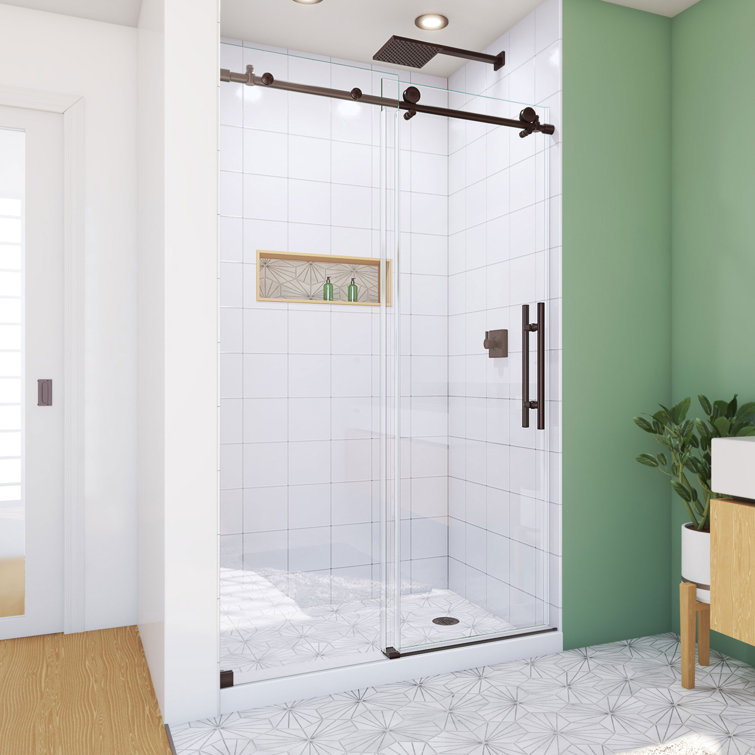 Enigma-X Oil Rubbed Bronze Frameless Sliding Shower Door with Clear Glass