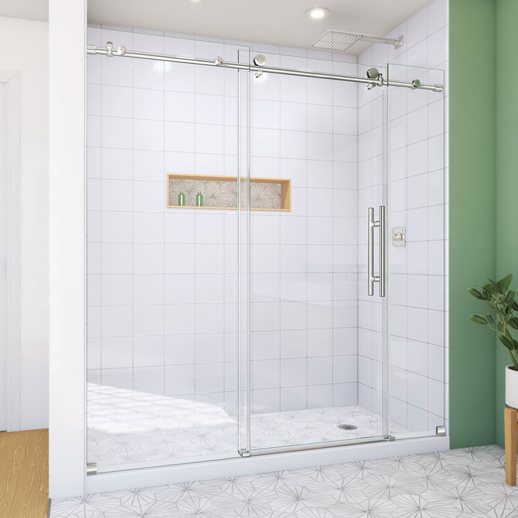 72" Frameless Sliding Shower Door with Polished Stainless Steel Frame