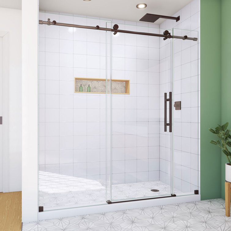 68-72" Frameless Sliding Shower Door with ClearMax Glass and Oil Rubbed Bronze Finish