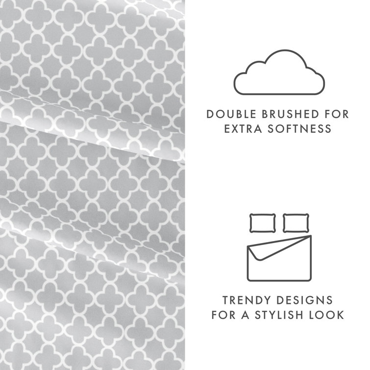 Light Gray Floral Queen Microfiber Deep Pocket Sheet Set