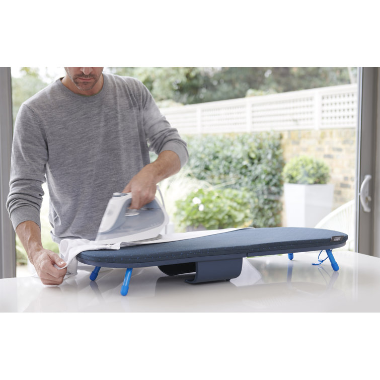 Compact Black and Blue Aluminum Folding Tabletop Ironing Board