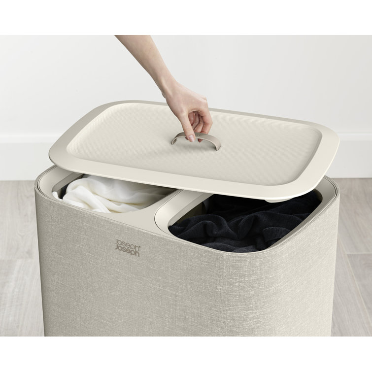 Gray Dual Compartment Laundry Hamper with Lid