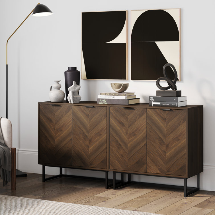 Walnut Freestanding Accent Cabinet with Adjustable Shelving