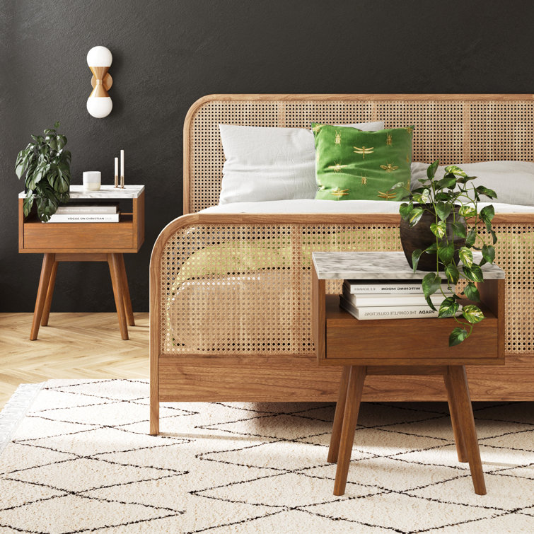 Nathan James Mid-Century Walnut and Faux Marble Storage End Tables
