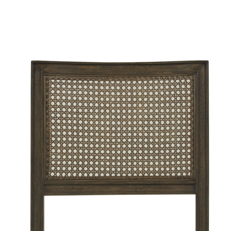 Brown Cane Back Upholstered Side Chair Set with Solid Wood Frame