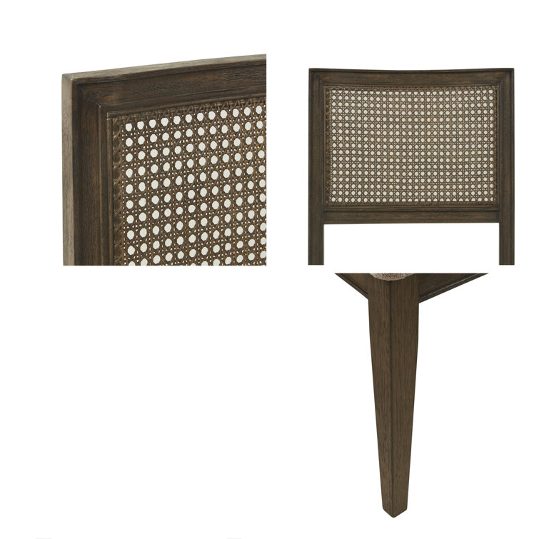 Brown Cane Back Upholstered Side Chair Set with Solid Wood Frame