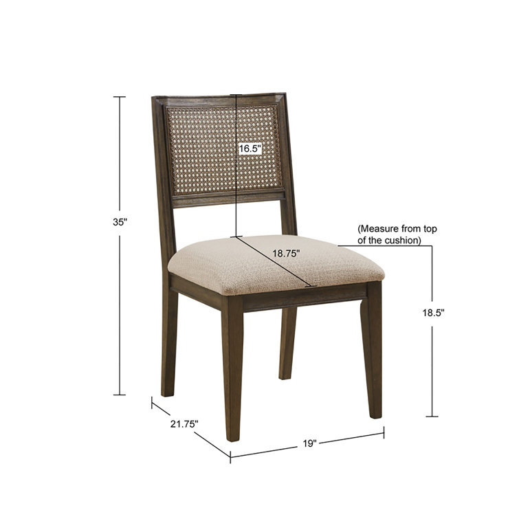Brown Cane Back Upholstered Side Chair Set with Solid Wood Frame