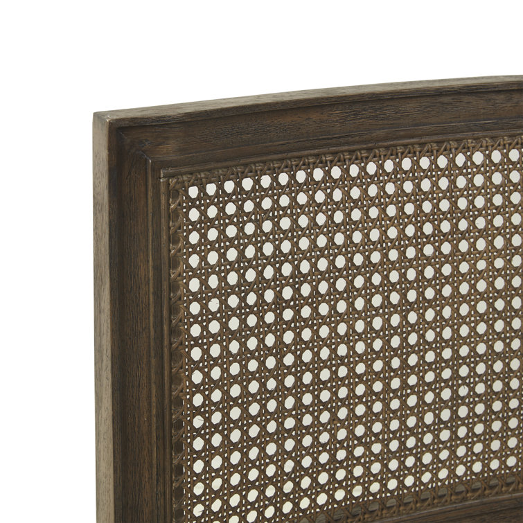Brown Cane Back Upholstered Side Chair Set with Solid Wood Frame