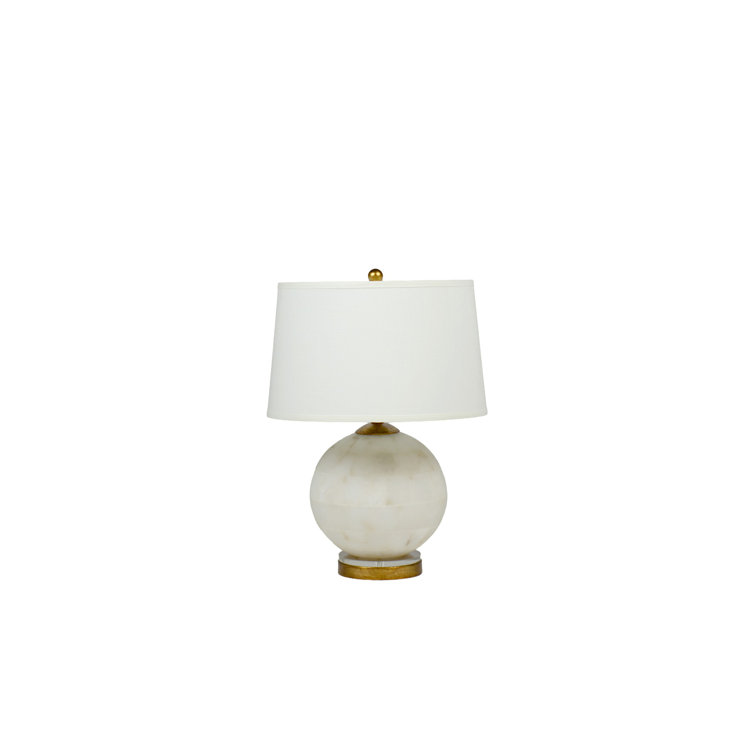 Gilded Gold and Alabaster Table Lamp with Linen Shade