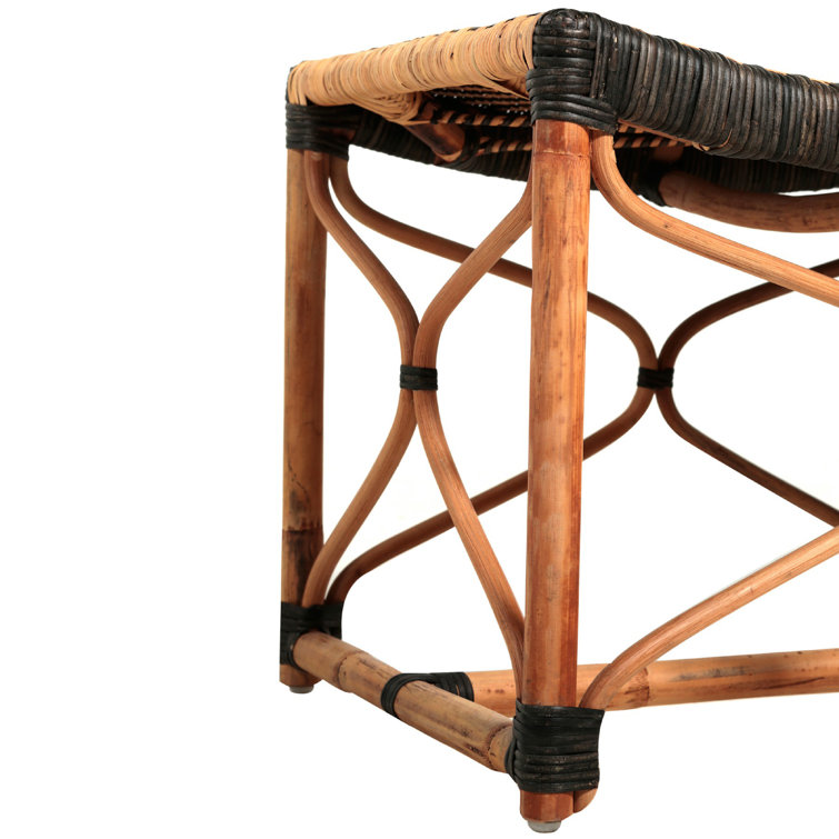 Brian 24.5" Black/Beige Woven Rattan Accent Stool
