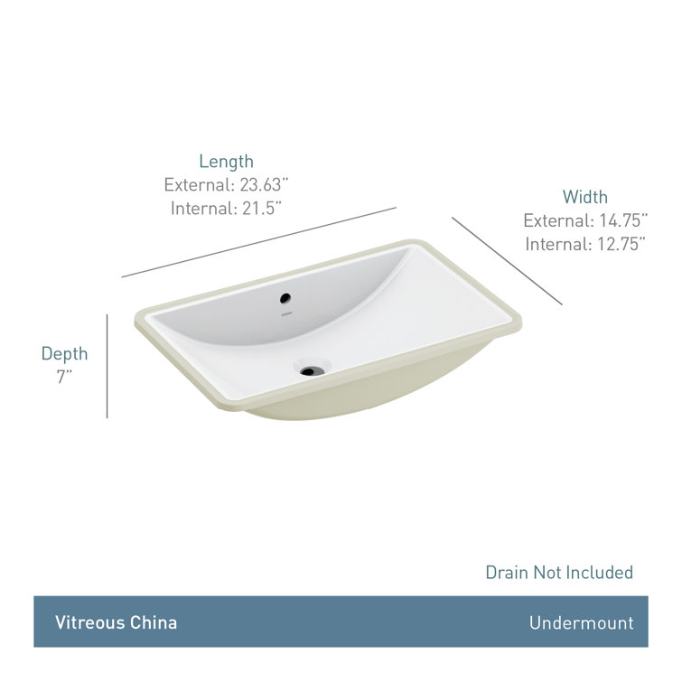White Ceramic Rectangular Undermount Bathroom Sink, 23.6 x 14.75 Inch
