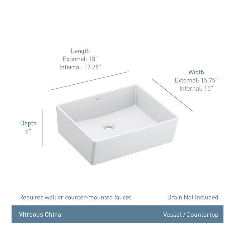 White Rectangular Ceramic Above-Counter Vessel Sink