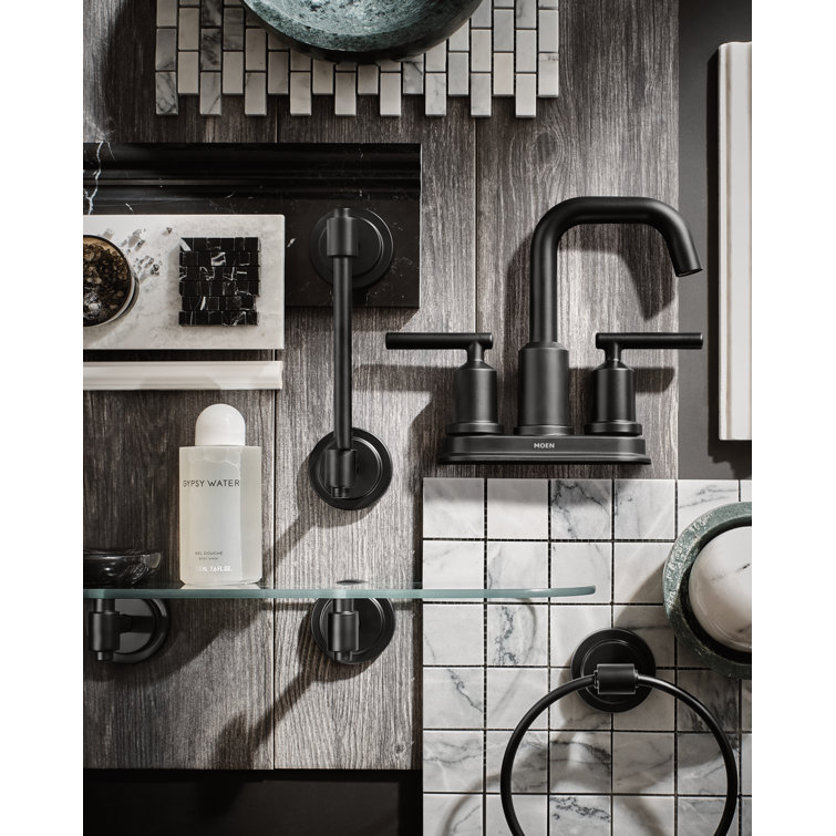 Matte Black Metal Modern Centerset Bathroom Faucet with Drain Assembly