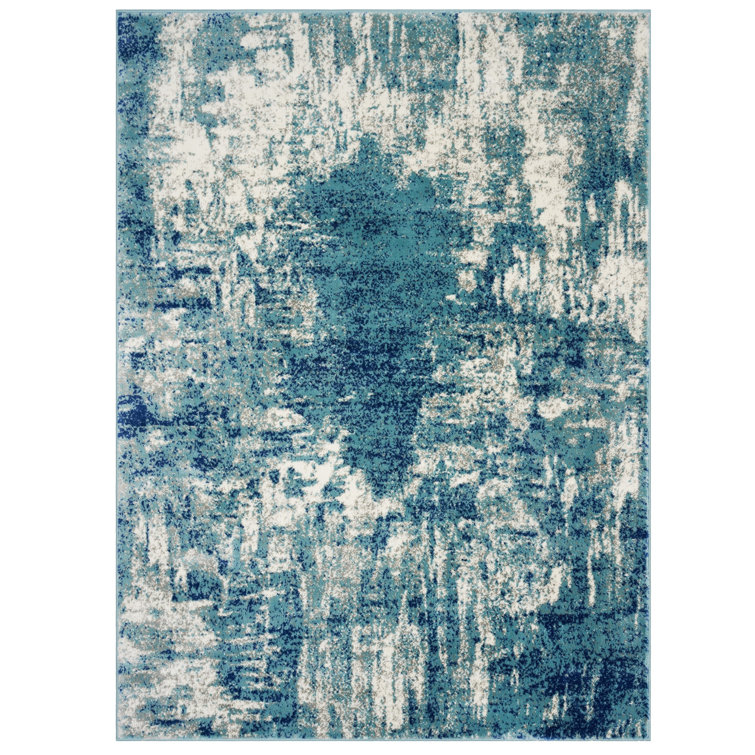 Light Blue Abstract 8' x 10' Stain-Resistant Synthetic Rug