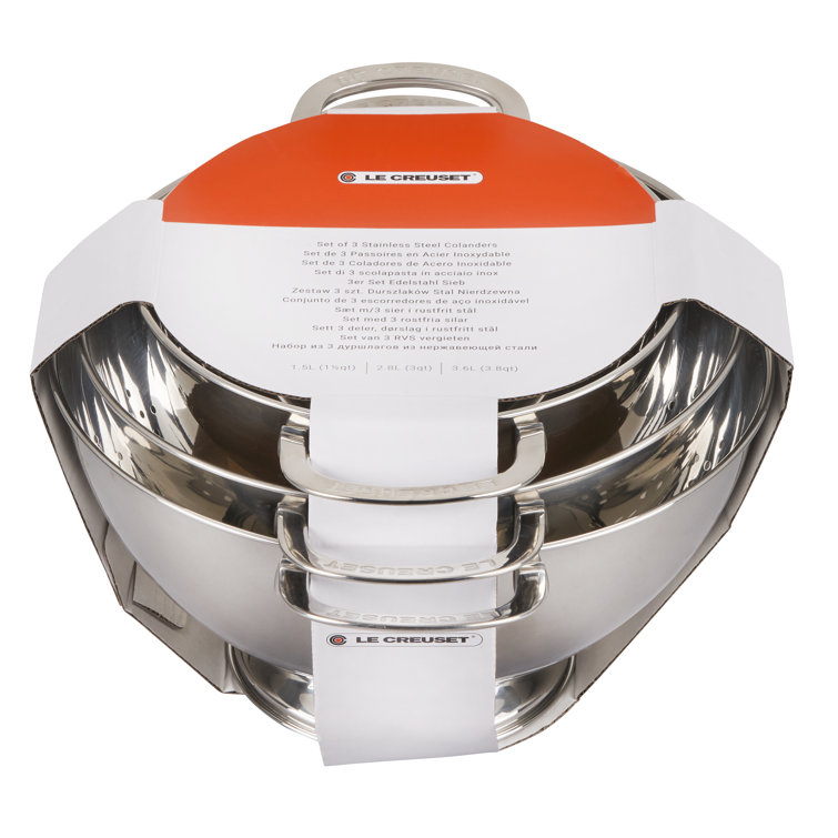 Le Creuset Large Stainless Steel Stackable Colanders Set of 3