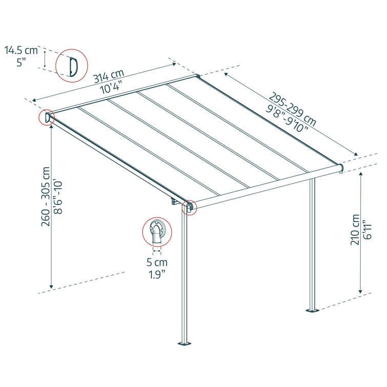 Sierra 10' x 10' Gray Polycarbonate Patio Cover