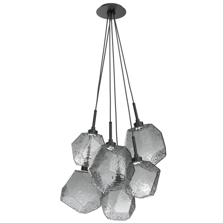 Matte Black Smoke Glass 6-Light LED Cluster Pendant