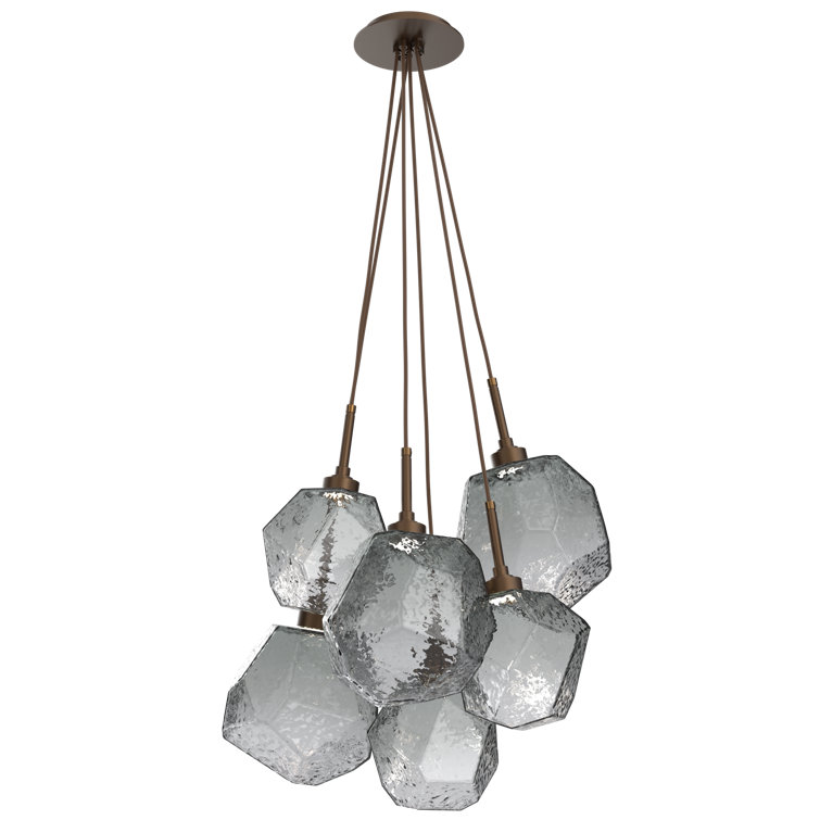 Bronze Finish Gem 6-Light LED Cluster Pendant with Smoke Glass