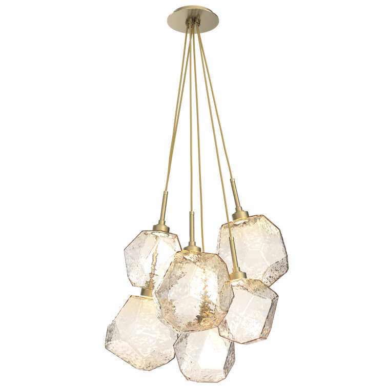 Amber Glass and Brass 6-Light LED Cluster Pendant