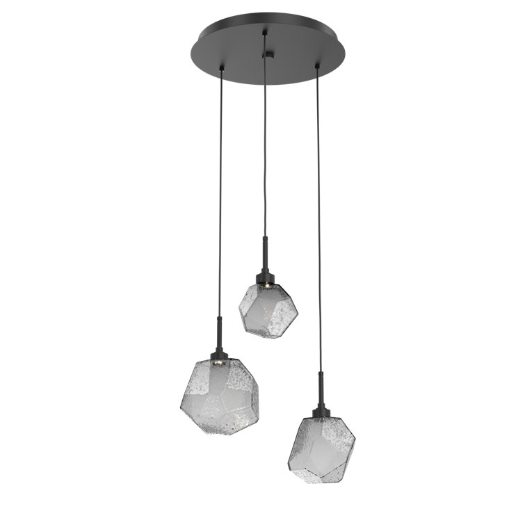 Matte Black Gem Round Multi-Light LED Chandelier with Hand-Blown Glass