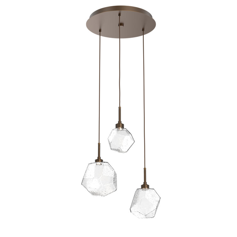 Gem Round 20" Matte Black and Bronze LED Chandelier with Hand-Blown Glass