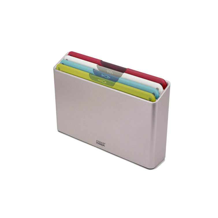 Multi-Color Plastic 4-Piece Rectangular Cutting Board Set with Storage Case