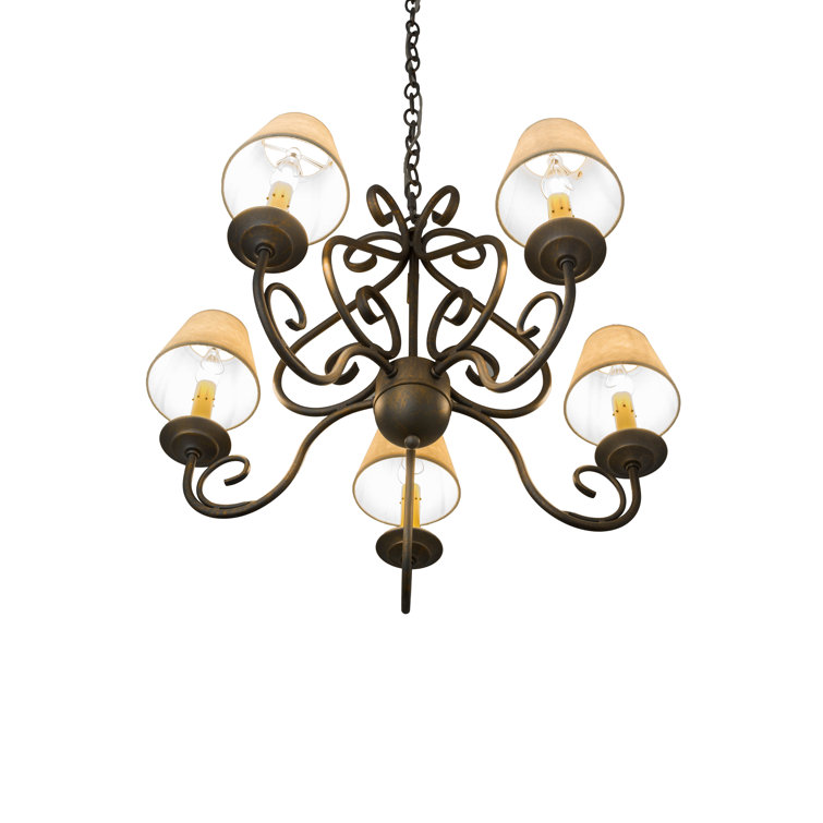 French Bronze 5-Light Mini Empire Chandelier with Beige Shades